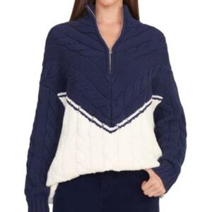 STAUD Navy Ivory Cable-Knit Half-Zip Hampton Sweater M Oversized